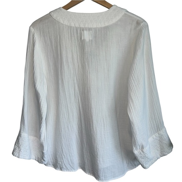 SUNDAYS White Cotton Gauze Long Sleeve V-Neck Top | Relaxed Fit Shirt | Small - Picture 2 of 5